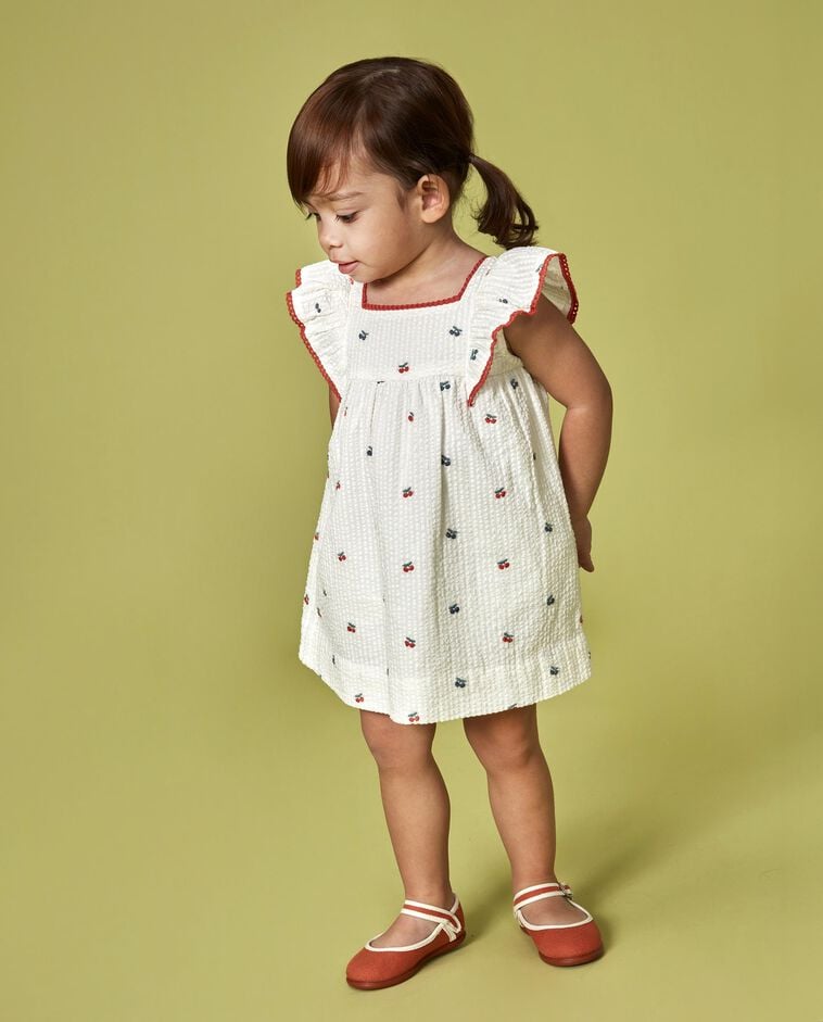 Robe imprim&eacute;e avec volant blanche