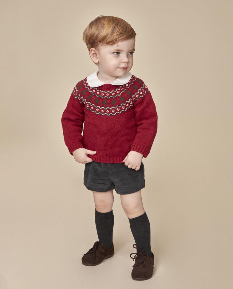 Camisola vermelha com jacquard de Natal beb&eacute;