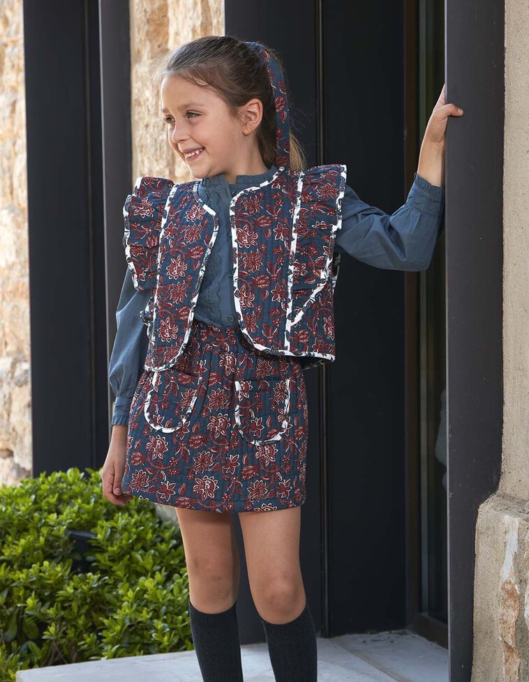 Gilet imbottito con volant verde petrolio