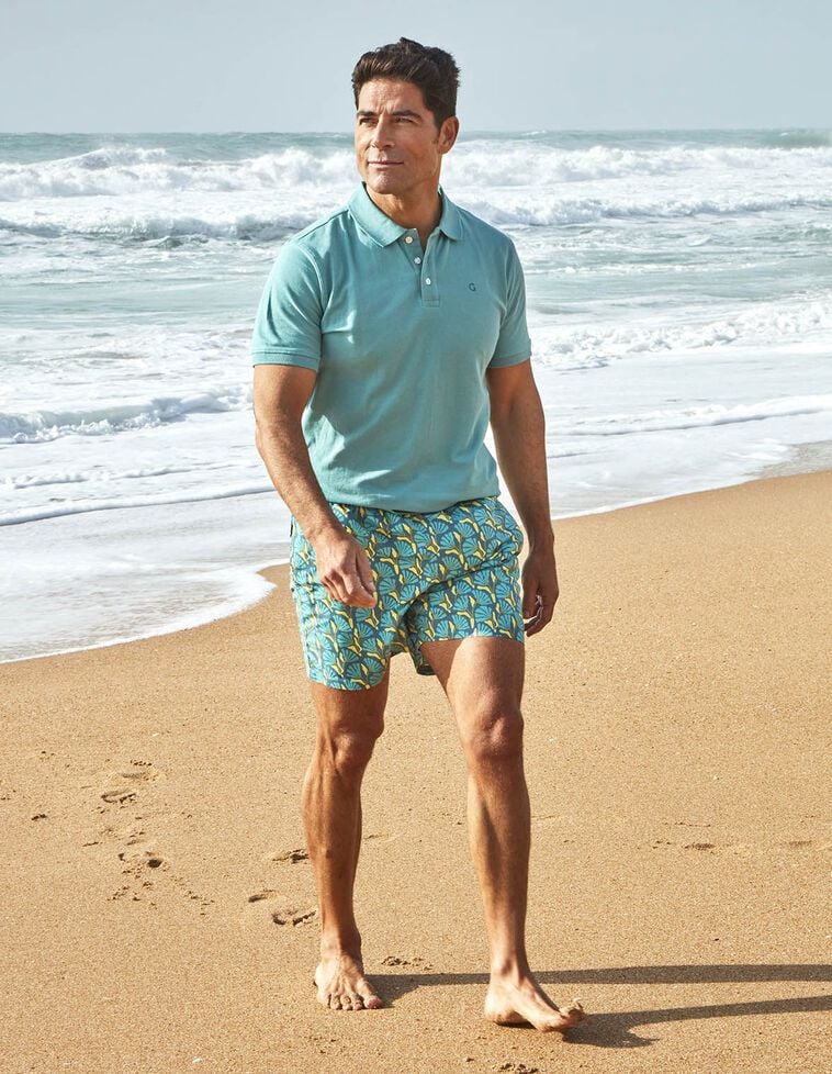 Maillot de bain père à fleurs bleues