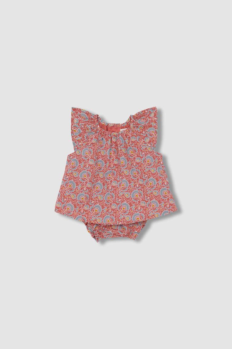 Set con stampa indiana color corallo 