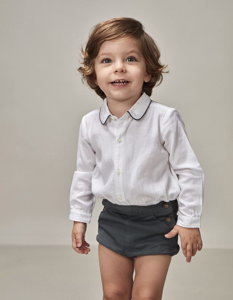 Camicia Body Collo Bebè Con Filetto Bianco Ottico