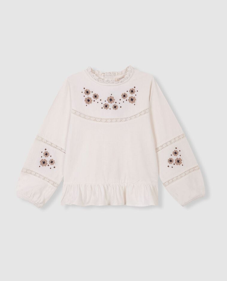 T-shirt blanc avec broderies fille