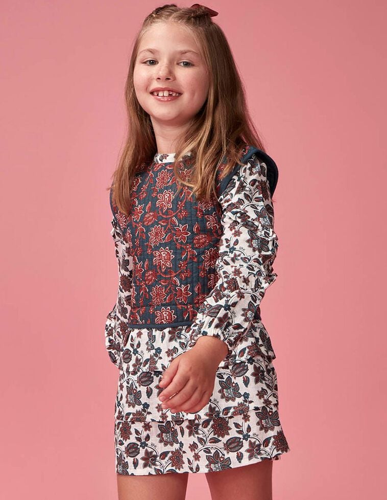 Robe imprimée à fleurs avec gilet intégré blanc