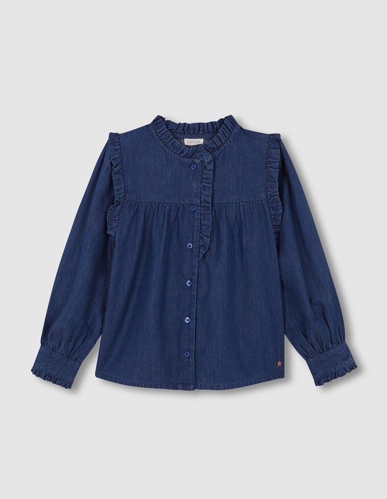 Blusa ganga com folhos azul claro