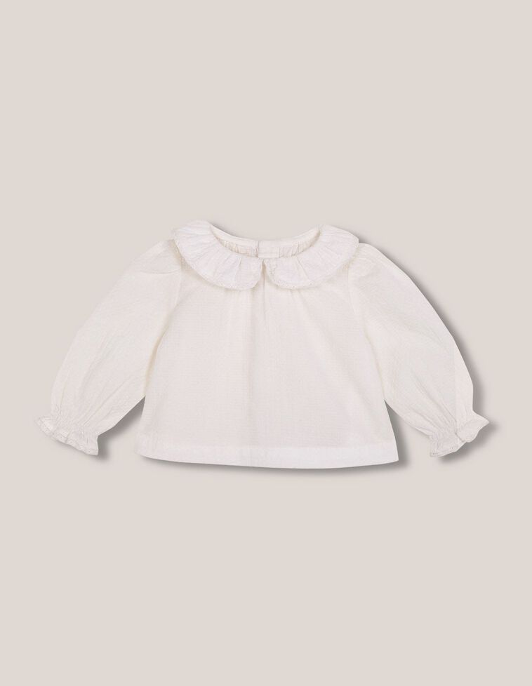 Chemise à col bébé fini en bandes brodées blanches