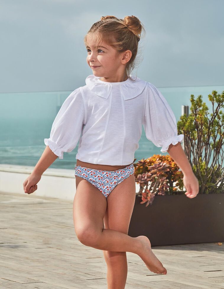 Cuequinhas estampado ramas flor branco