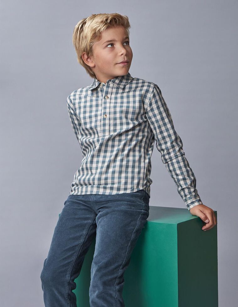 Chemise à carreaux à patte courte verte