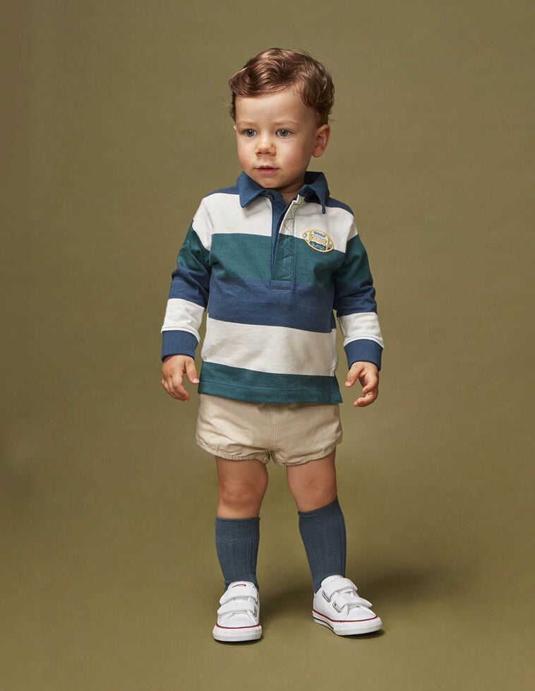 Polo rayé tricolore bleu