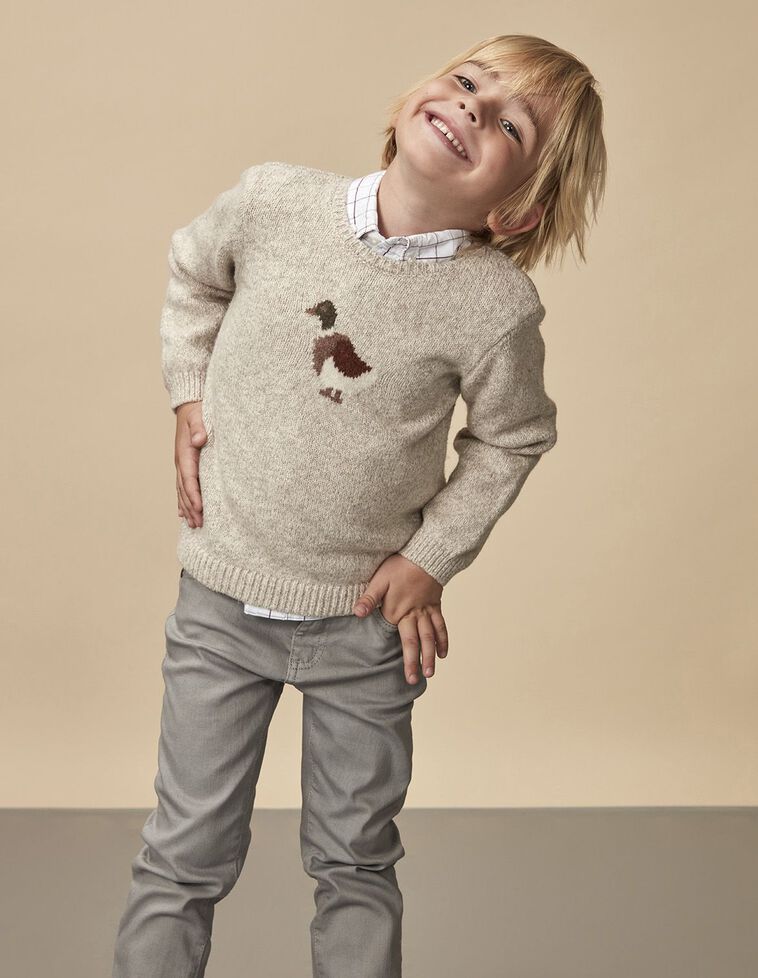 Maglione Intarsio Marrone Chiaro Melange