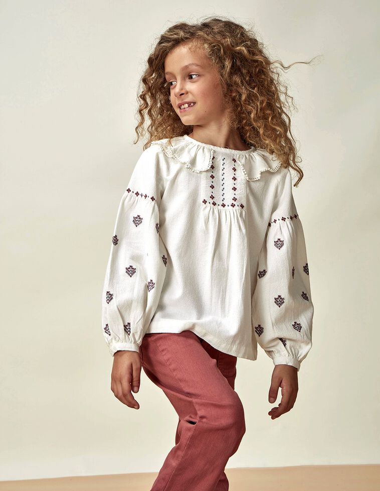 Camisa Bordados Branco Sujo