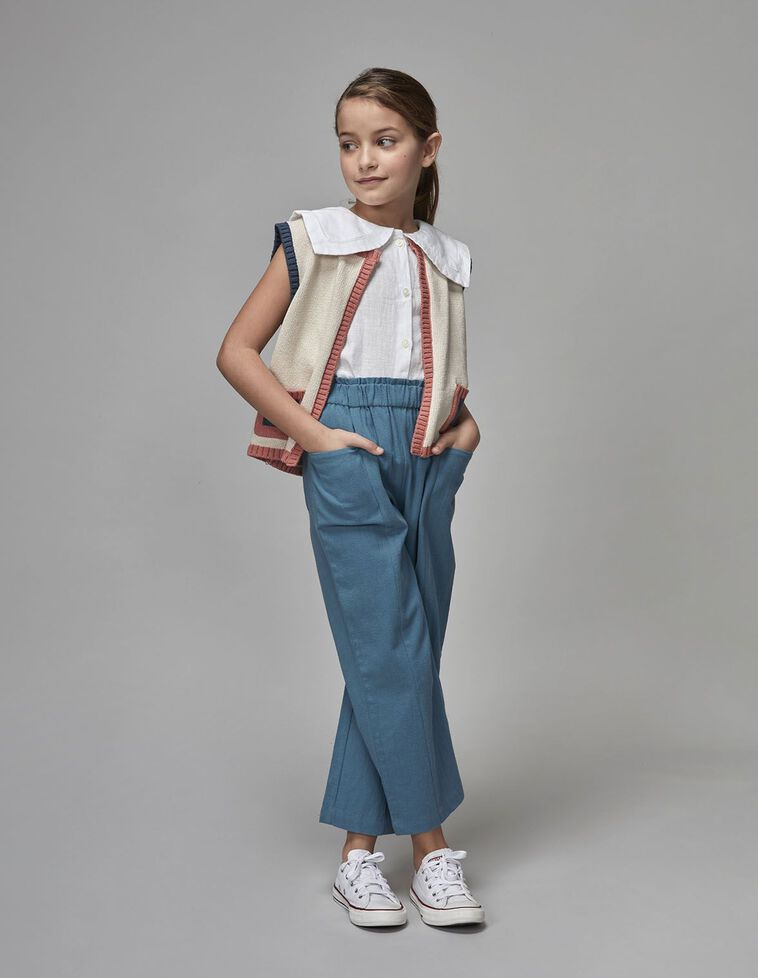 Pantalon avec ceinture élastique bleue