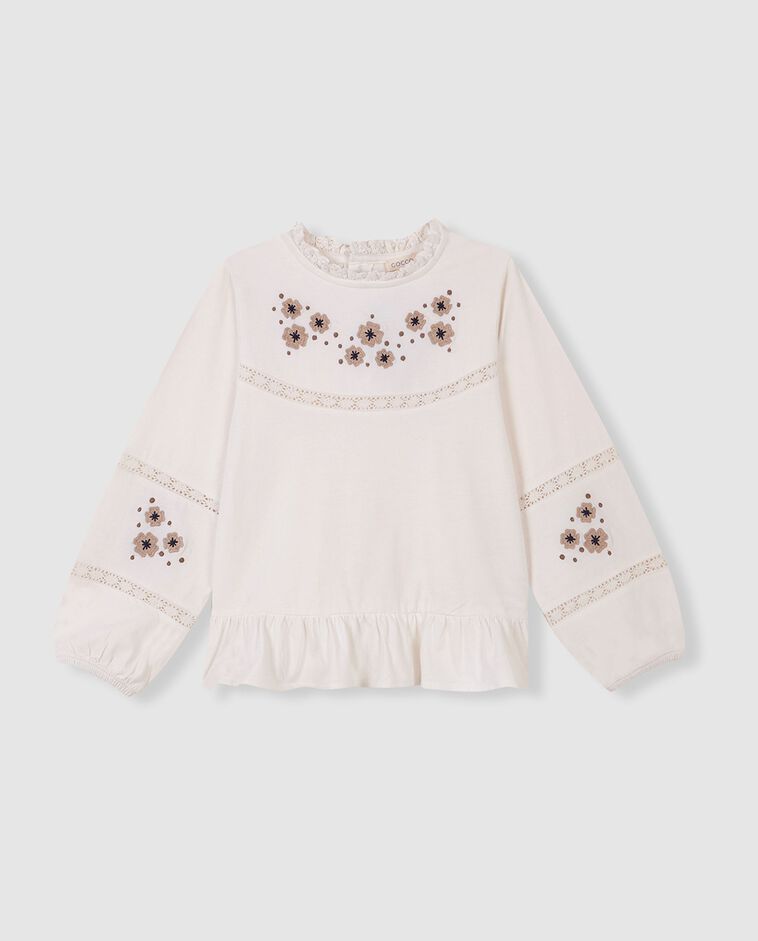 T-shirt branca com bordados menina