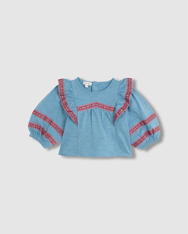 T-shirt avec passepoils contrast&eacute;s bleus