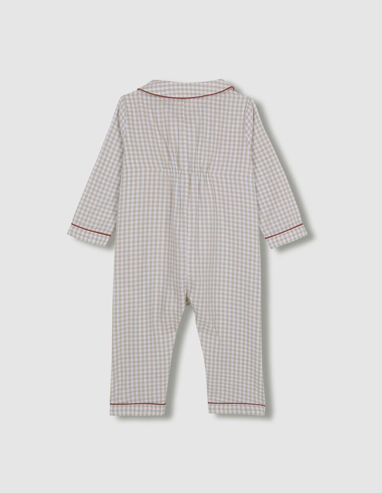 Pyjama mit Mini-Karos und Kontrast-Paspelierung in Neublau