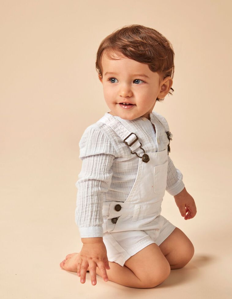 Salopette corta in twill bianco