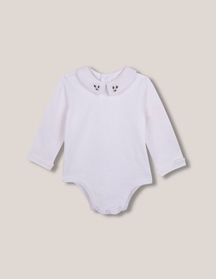 Body manica lunga con pizzo al colletto bianco