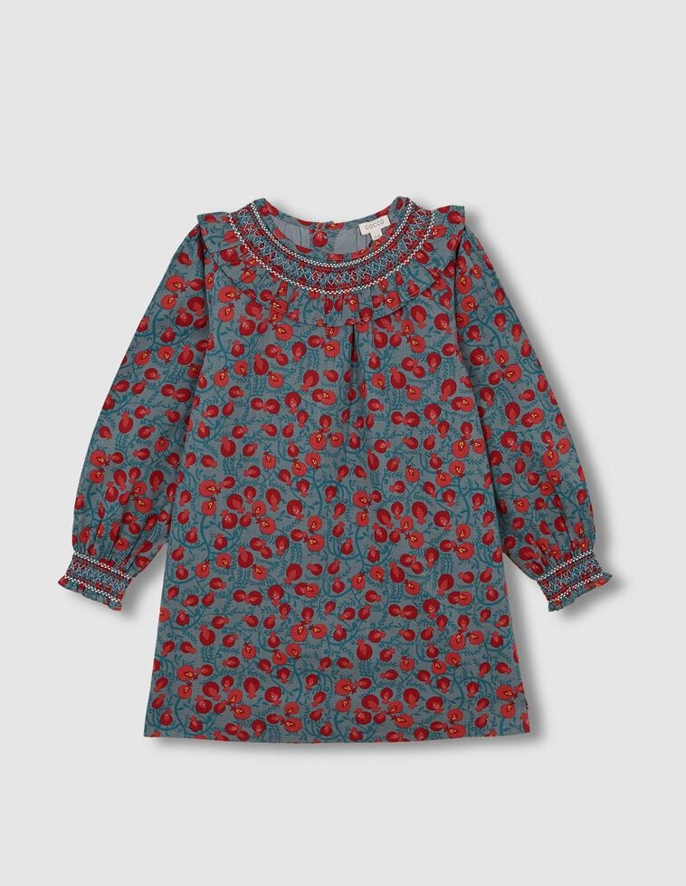 Robe à col nid d'abeille fait main bleu clair