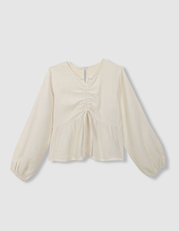 Blouse blanche froncée à nœud