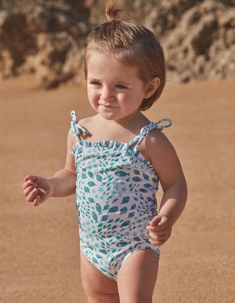 Maillot de bain blanc imprimé branches fleuries