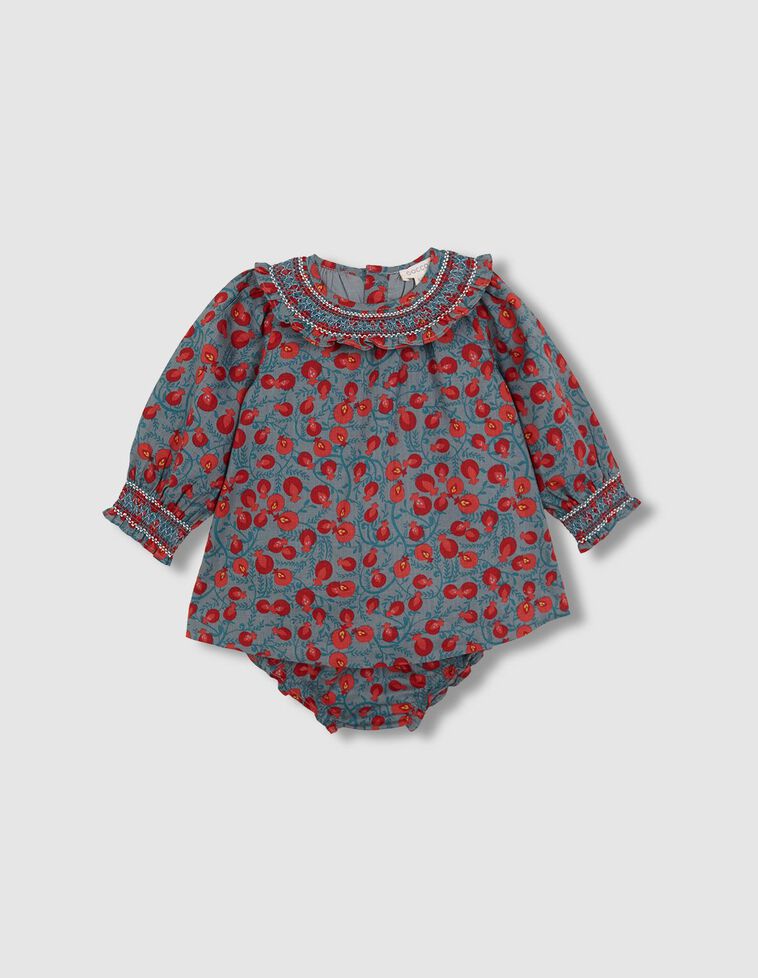 Robe à col nid d'abeille fait main bleu clair