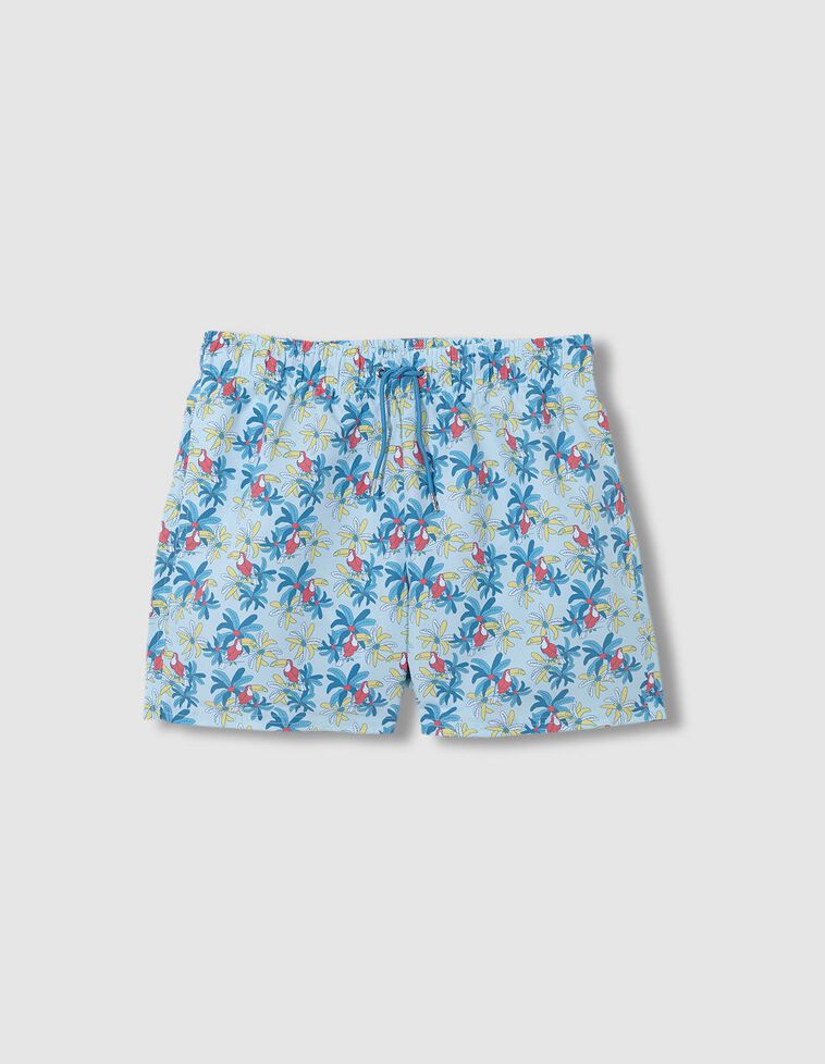 Fato de banho com estampado de tucanos e palmeiras  turquesa 