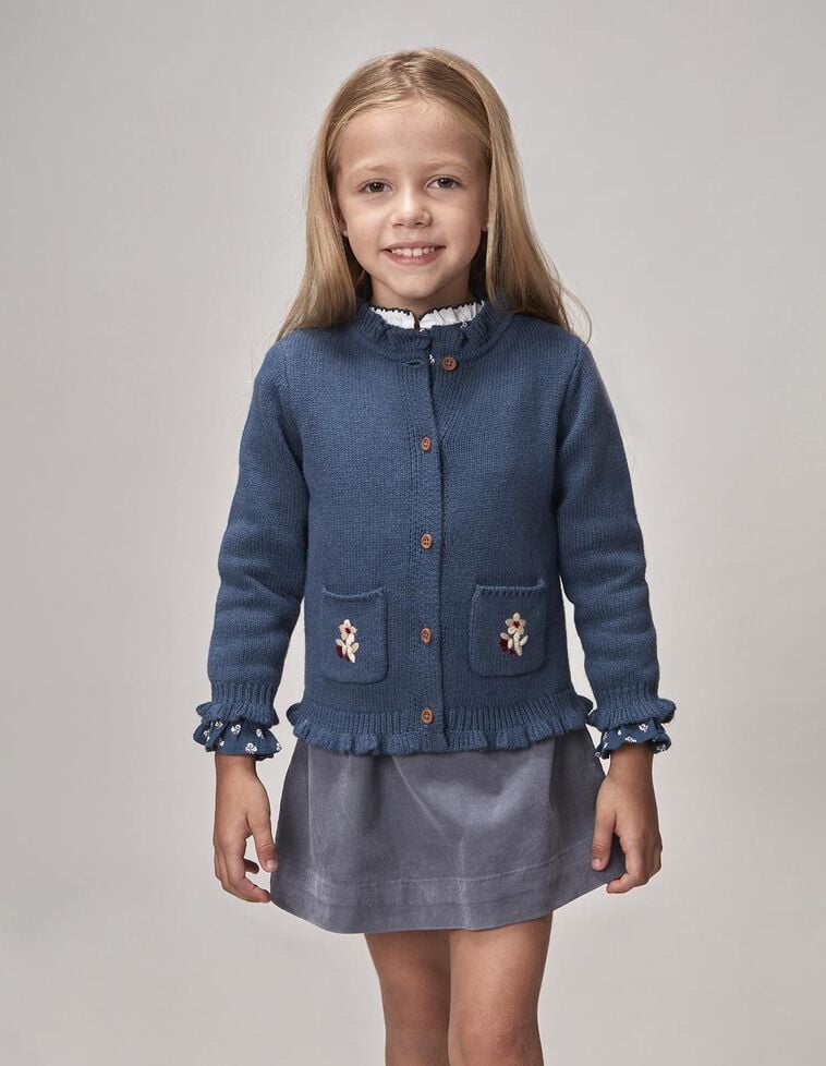 Veste en laine et brodée bleue Veste en laine et brodée bleue