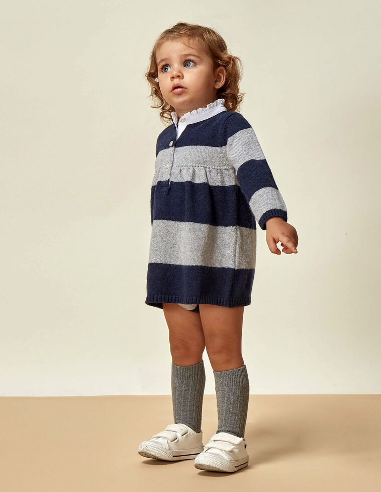 Vestito Polo A Righe Blu Marino