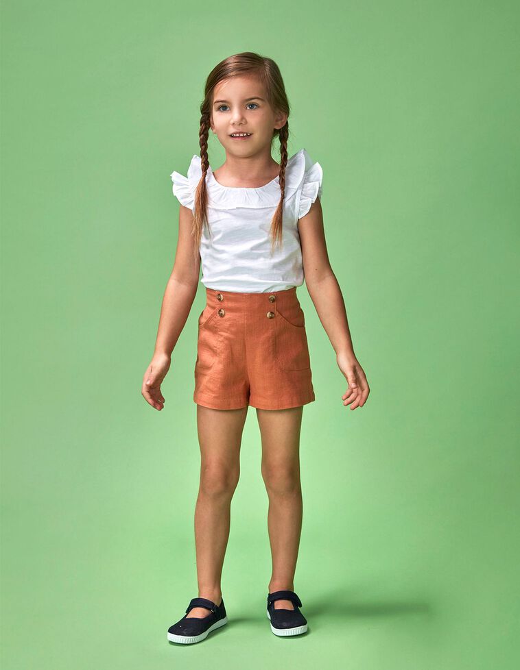 Pantaloncino con bottoni color mattone