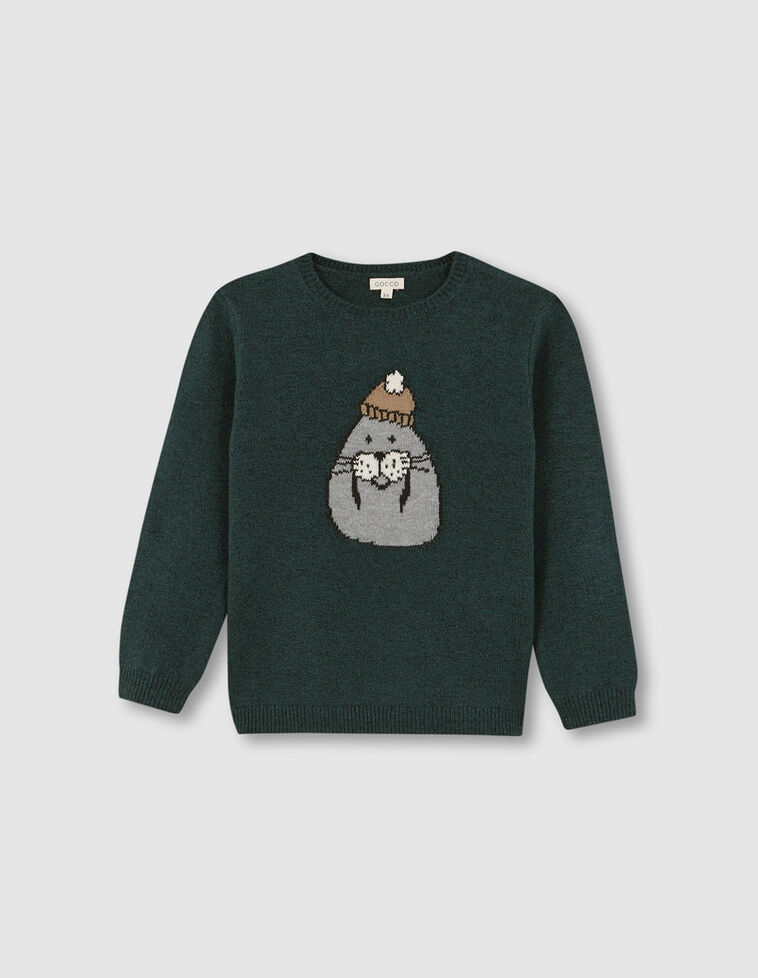 Pull avec motif phoque vert pétrole