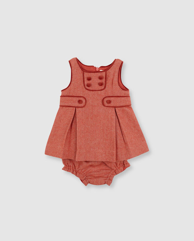 Robe chasuble orange chevrons avec d&eacute;tails velours b&eacute;b&eacute;