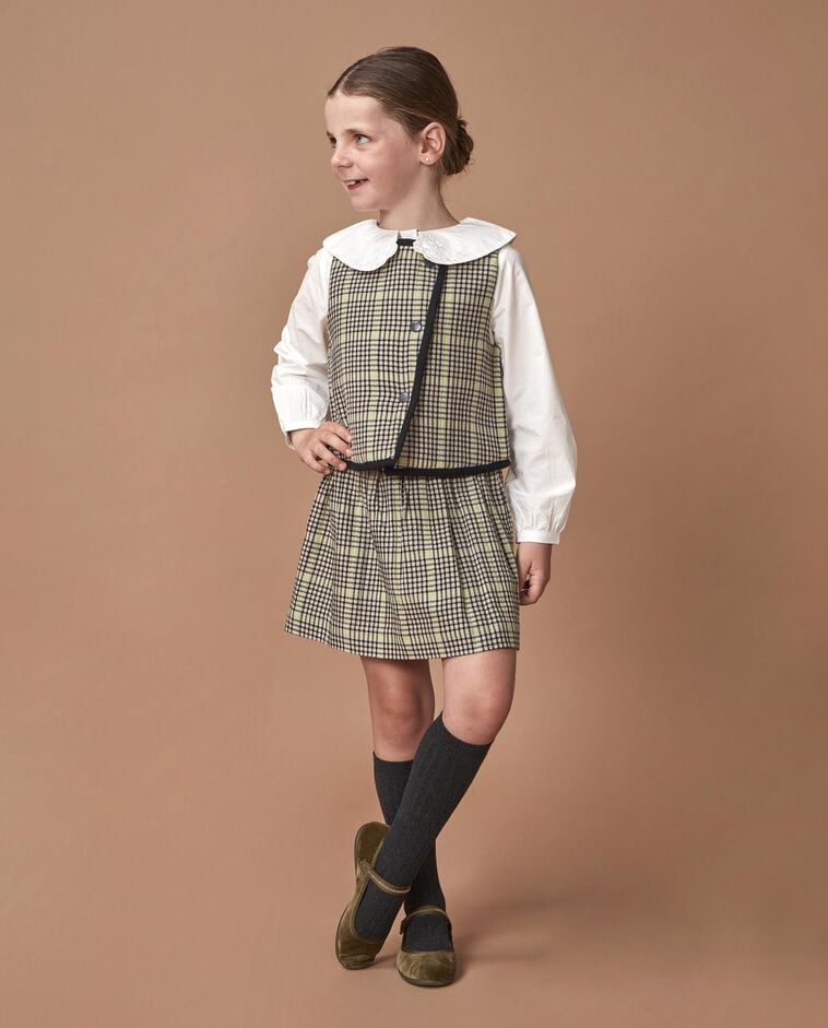 Colete castanho de xadrez menina