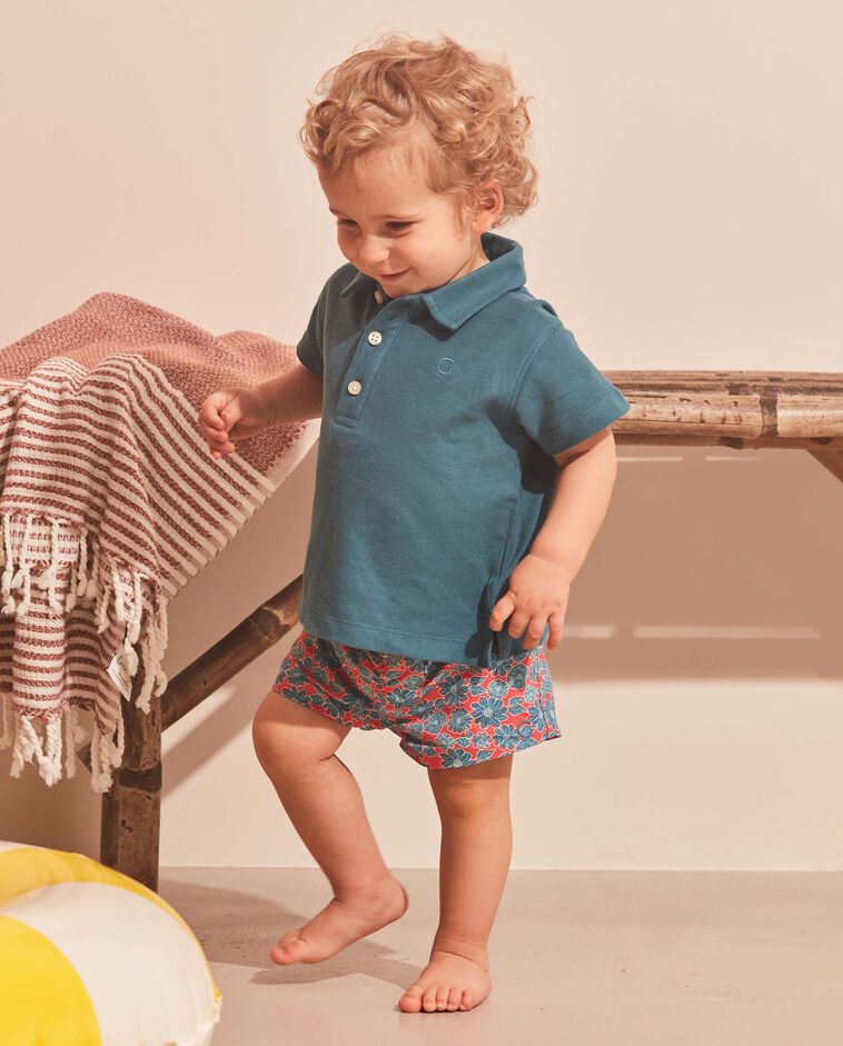 Polo basique en piqu&eacute; bleu
