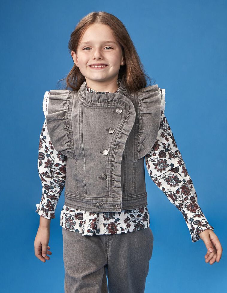 Gilet en jean à volants gris