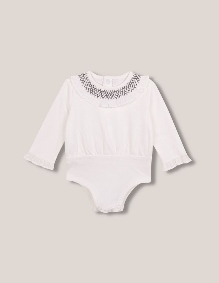 Body de manga comprida com gola smock branca