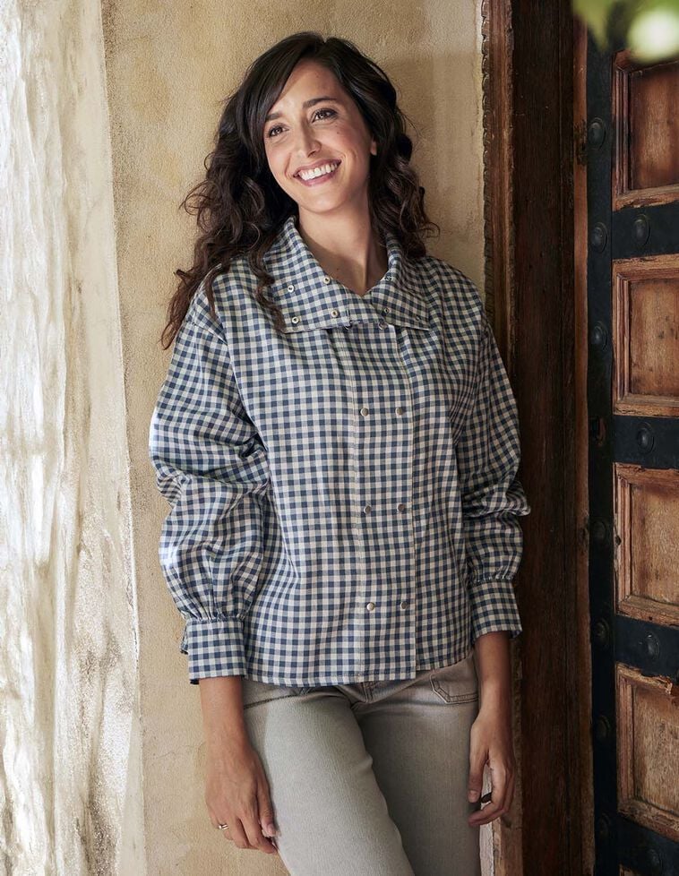 Chemise à carreaux vichy pour maman bleue