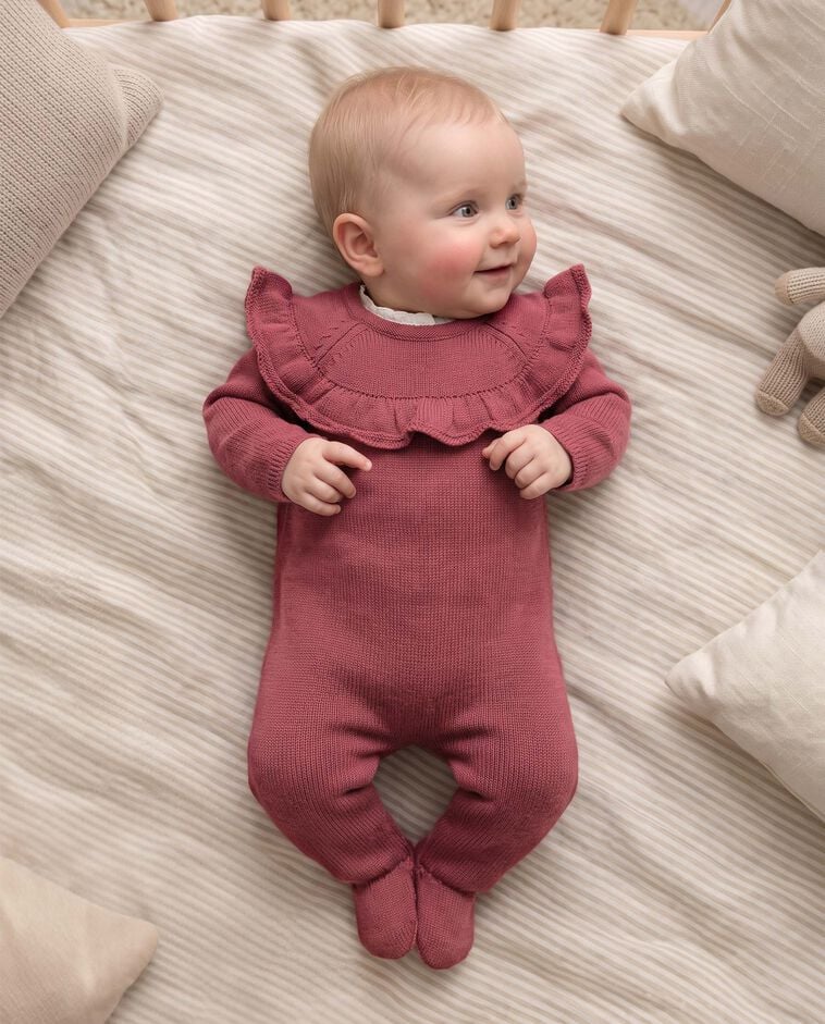 Pagliaccetto rosa in maglia neonato