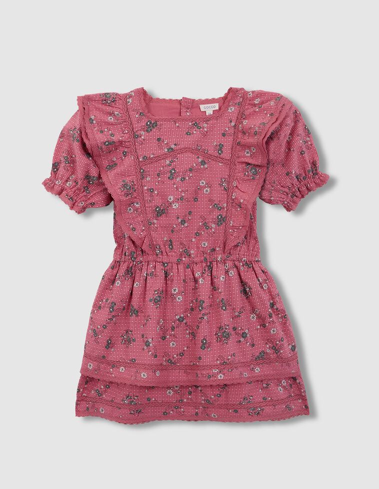 Robe rose imprimée à fleurs à volants