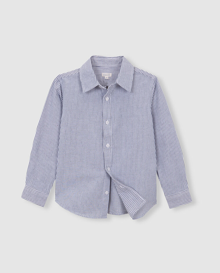 Camisa oxford azul &agrave;s riscas menino