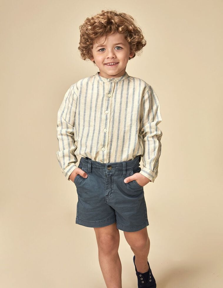 Chemise rayée bleu beige