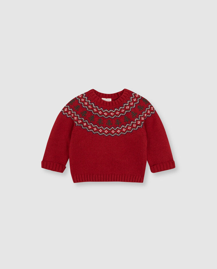 Camisola vermelha com jacquard de Natal beb&eacute;
