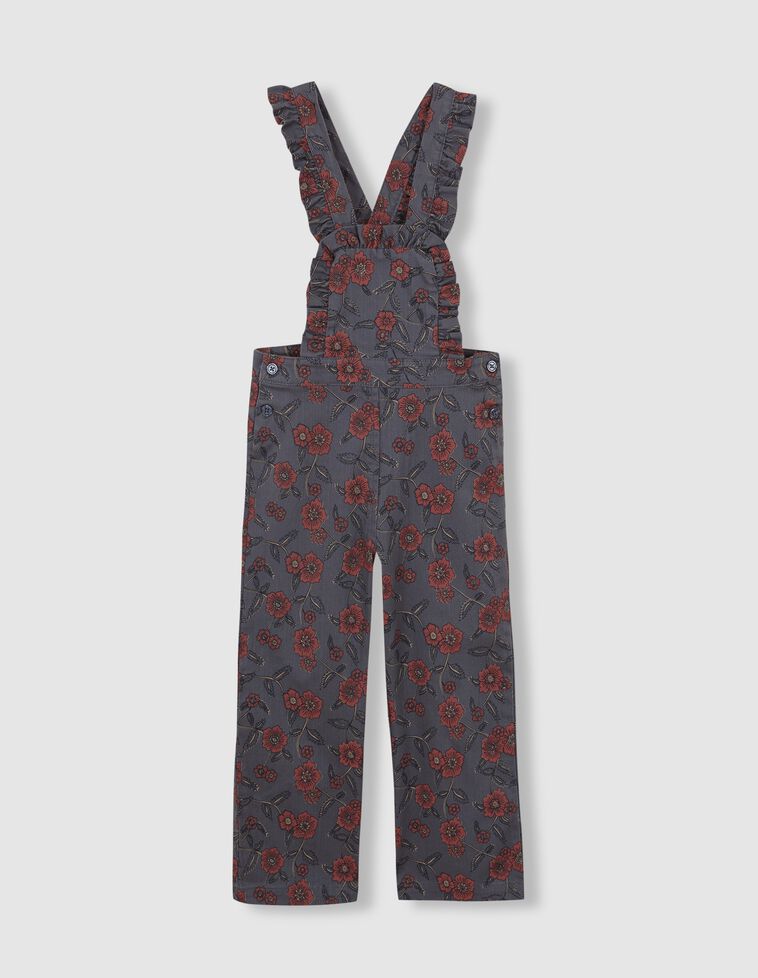 Salopette stampata con bretelle verde petrolio