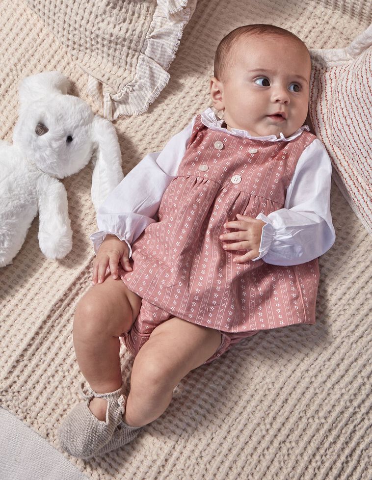 Robe Imprim&eacute;e En Viyella Avec Manches Popeline Corail Clair