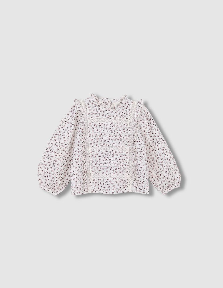 Camisa Estampada Com Fitas Bordadas Cru