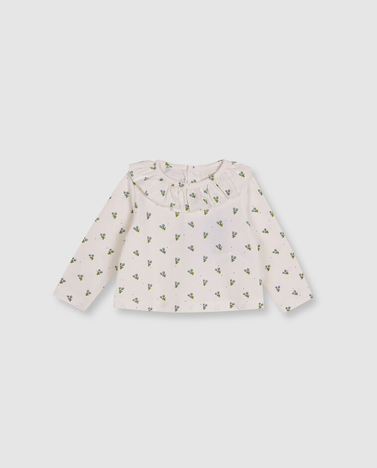 Wei&szlig;es T-Shirt mit R&uuml;schenkragen Baby