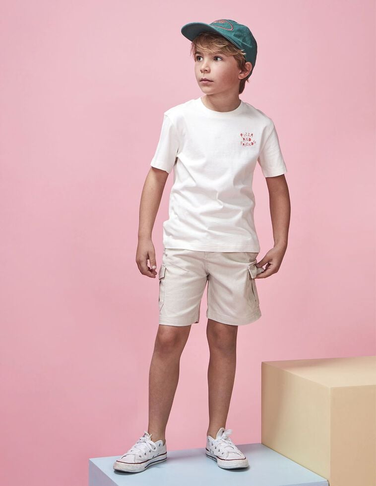 T-shirt imprimé pizza écrue