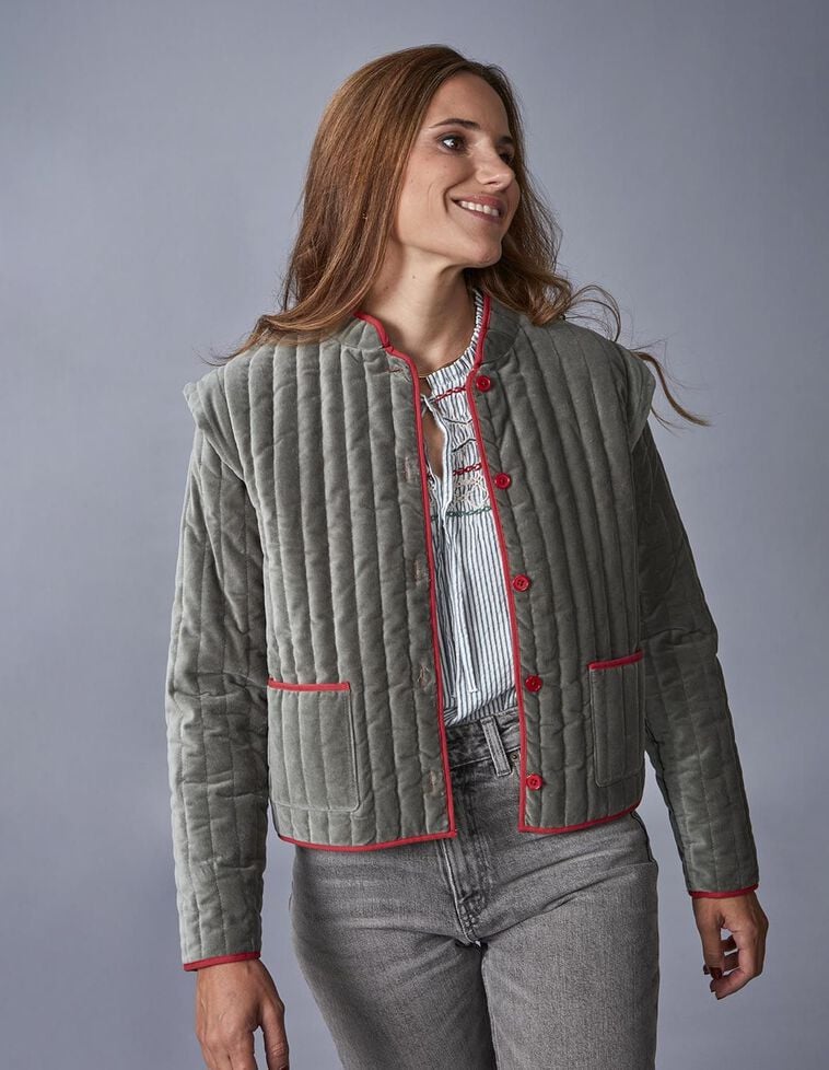 Veste en velours contrastée pour maman verte