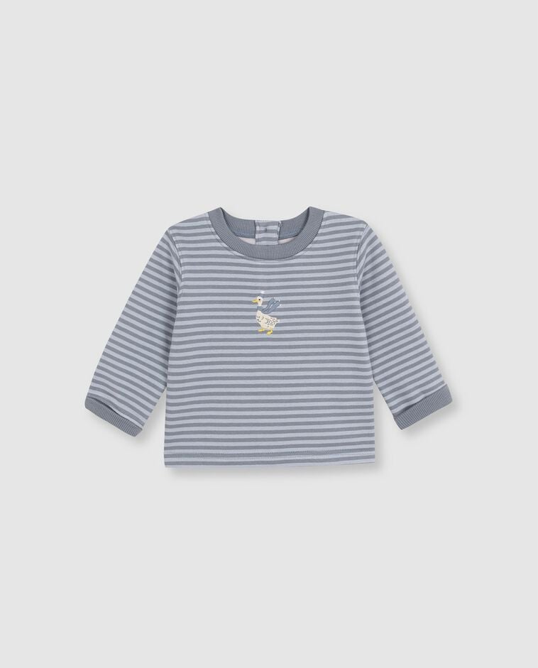 Sweat &agrave; rayures bleu avec imprim&eacute; b&eacute;b&eacute;
