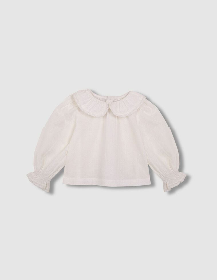 Chemise à col bébé et bordures brodées blanches