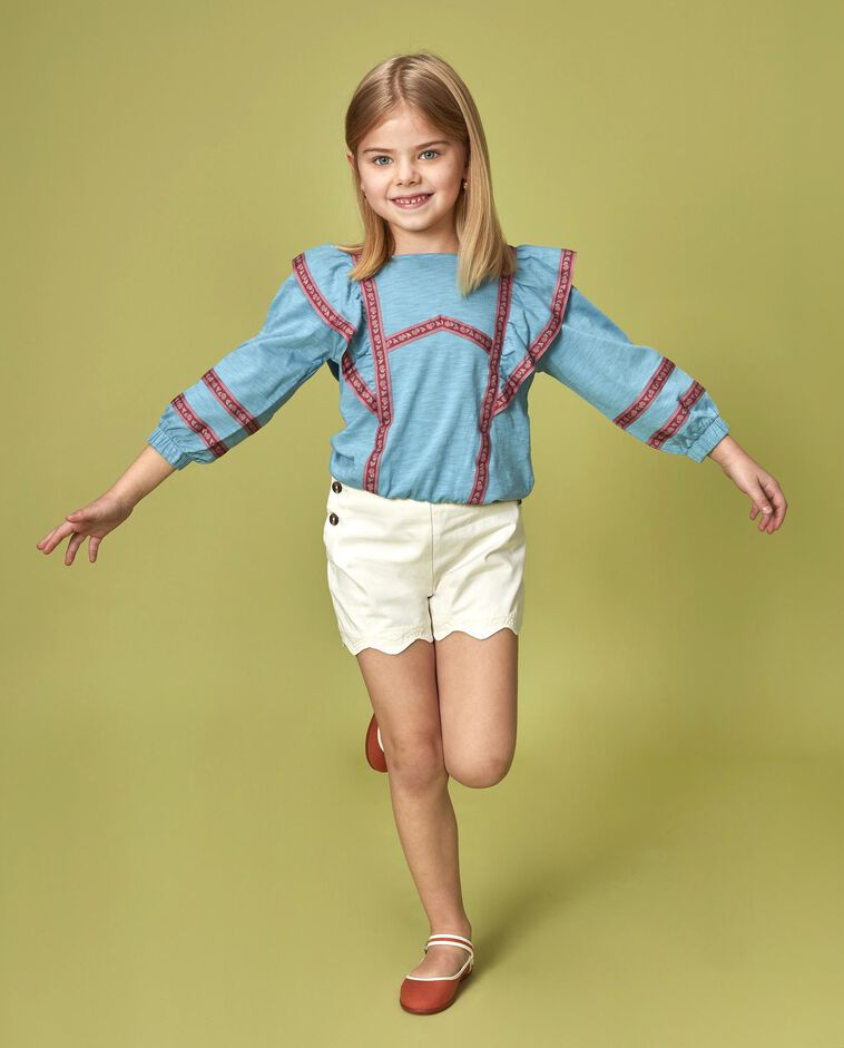 Pantacourt &agrave; bord ondul&eacute; blanc